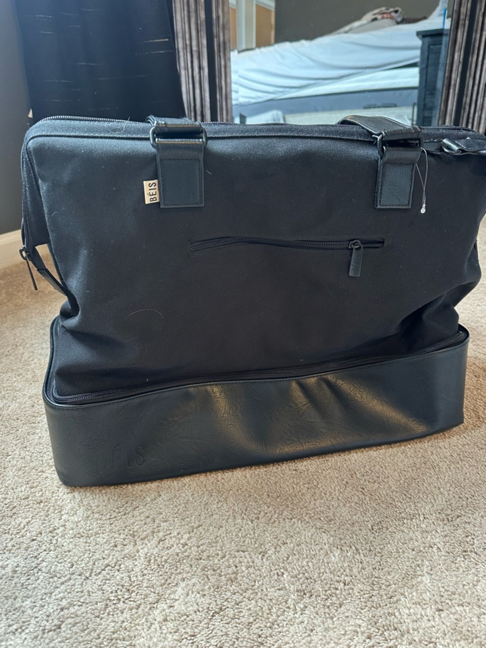 BEIS Black Two-Section Duffel w Zippered Bottom Compartment - used once